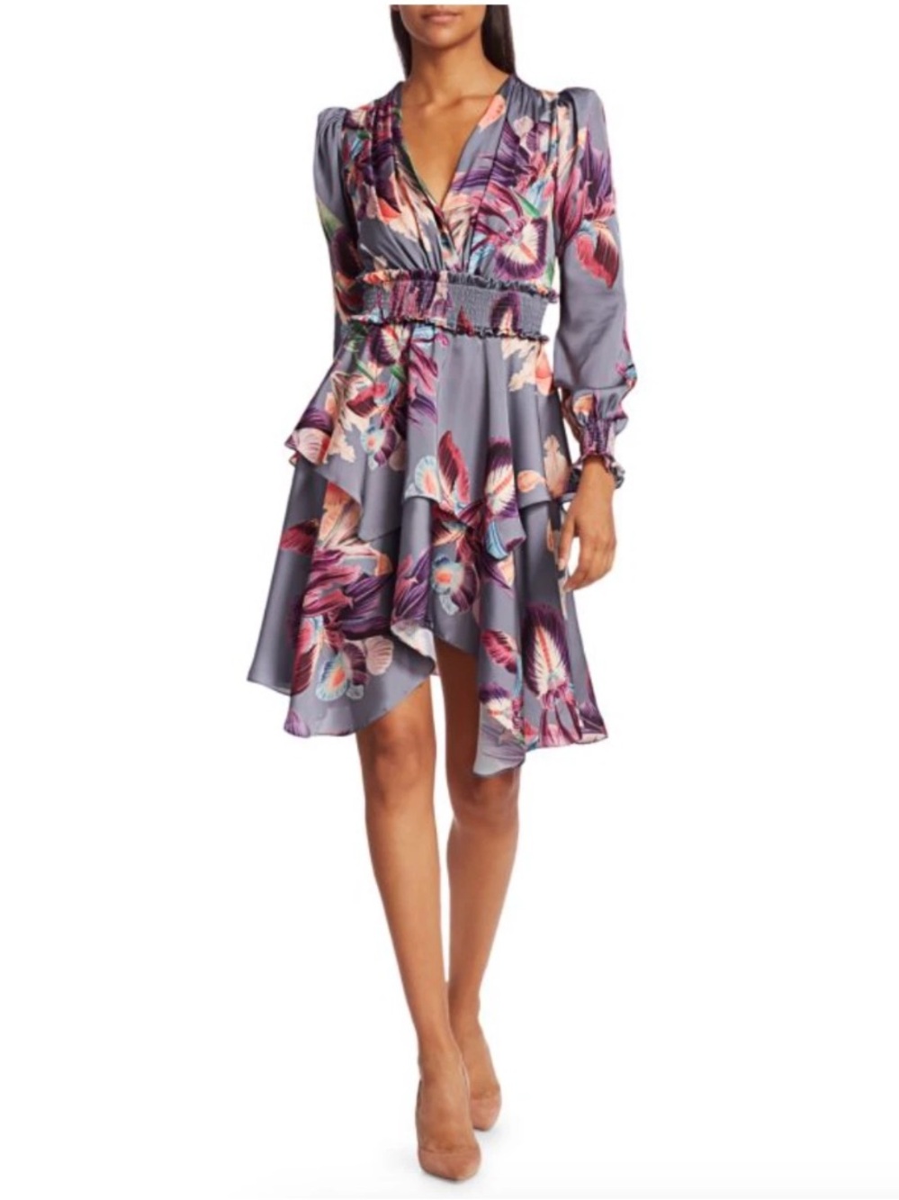 PatBo Grace Foral Mini A-line Handkerchief Cocktail Dress Size 8
